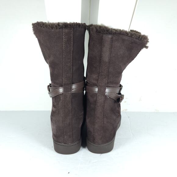 Coach Women's Norell US 7B Brown Suede Fold Down Sherpa Wedge Shearling Boots - Picture 10 of 16